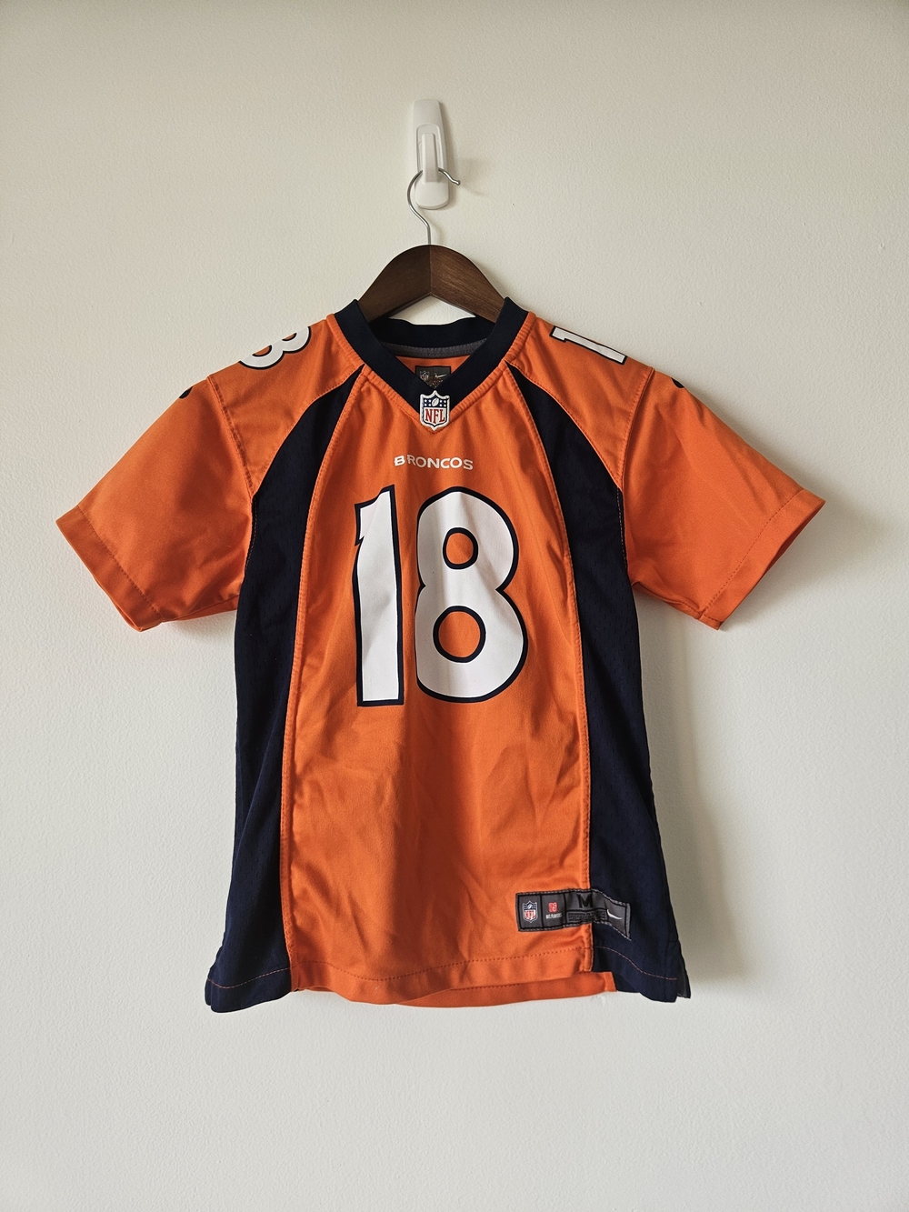 Nike On Field NFL Broncos Manning #18 Jersey Youth M 10 / 12 Orange Blue